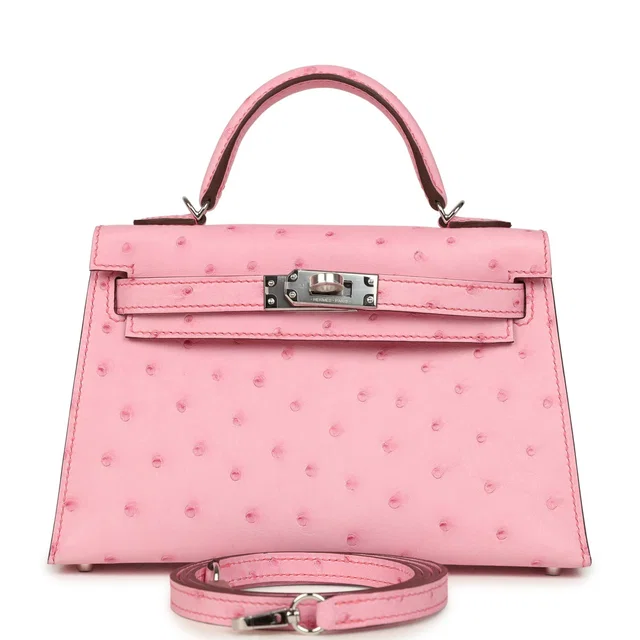 Hermès Kelly Sellier 20 Bubblegum Ostrich Boreal Palladium Hardware in Ostrich from Madison Avenue Couture