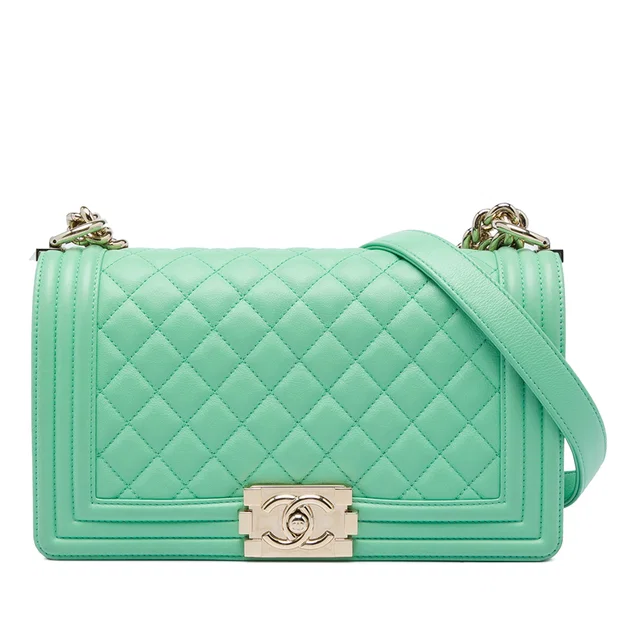 Green Chanel Old Medium Quilted Calfskin Boy Flap Crossbody Bag in Green Calfskin from Designer Revival
