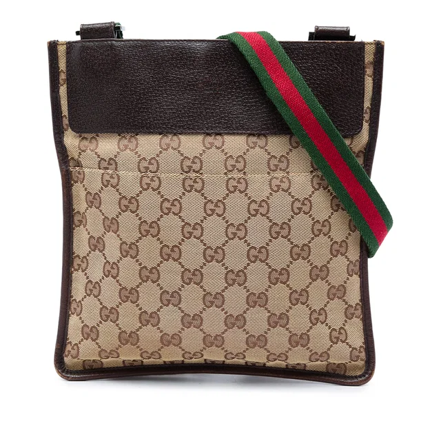 Beige Gucci GG Canvas Web Crossbody in Beige Canvas from Designer Revival