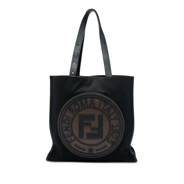Black Fendi Canvas Logo Patch Tote in Black Canvas from Designer Revival