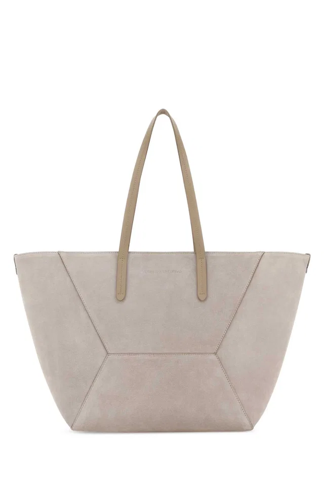 Brunello Cucinelli Suede Trapeze Tote Bag — Beige in Beige Suede from HEWI