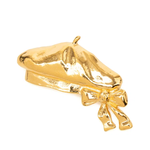 Gold Chanel Gold Plated Beret Hat Brooch in Gold from Designer Revival