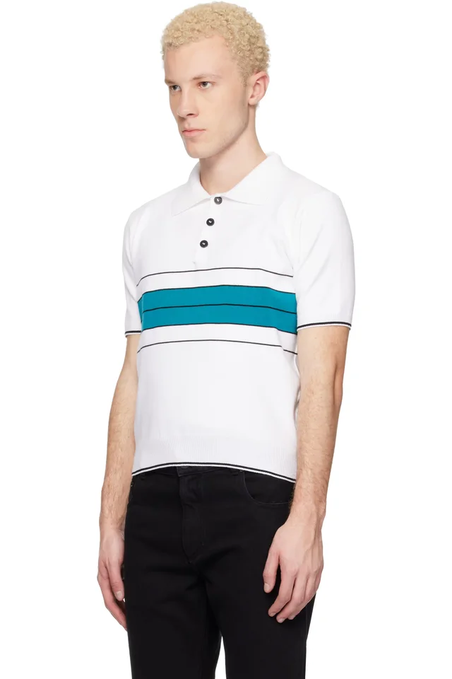 Ernest W. Baker White & Green Striped Polo, photo 4 of 5 from SSENSE