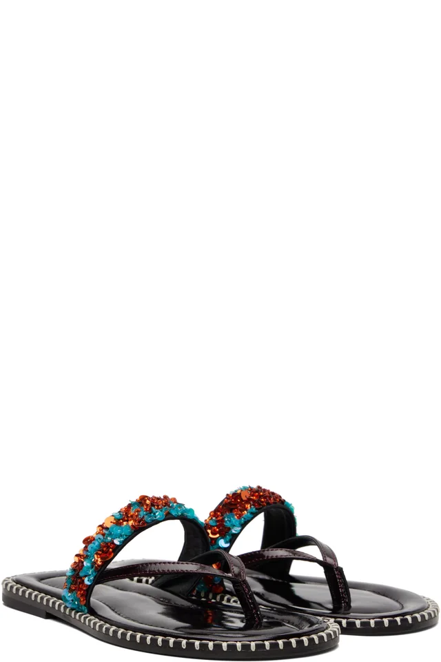 Dries Van Noten Blue & Orange Embellished Sandals, photo 4 of 5 from SSENSE