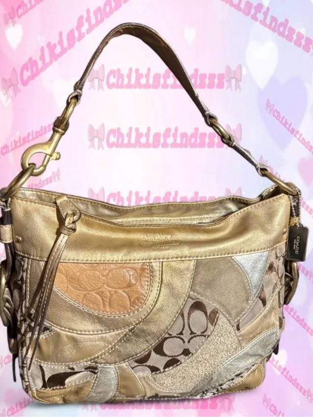 Coach Gold Metallic Patchwork Shoulder Bag With Signature Canvas in gold|purple Canvas from Poshmark