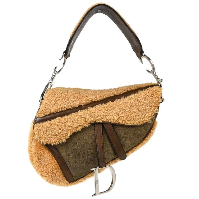 Dior Brown Shearling Lambskin Saddle Handbag in Brown Lambskin from AMORE Vintage Tokyo