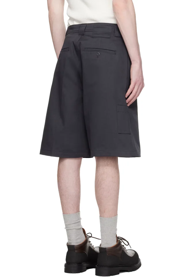 COOR Navy Cotton Blend Stitch Pointed Bermuda Shorts, photo 3 of 4 from SSENSE