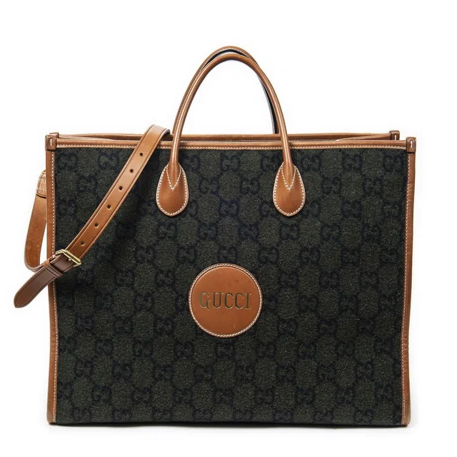 Gucci GG Script Tote Bag Black Brown Canvas in Black Canvas from The Reluxe