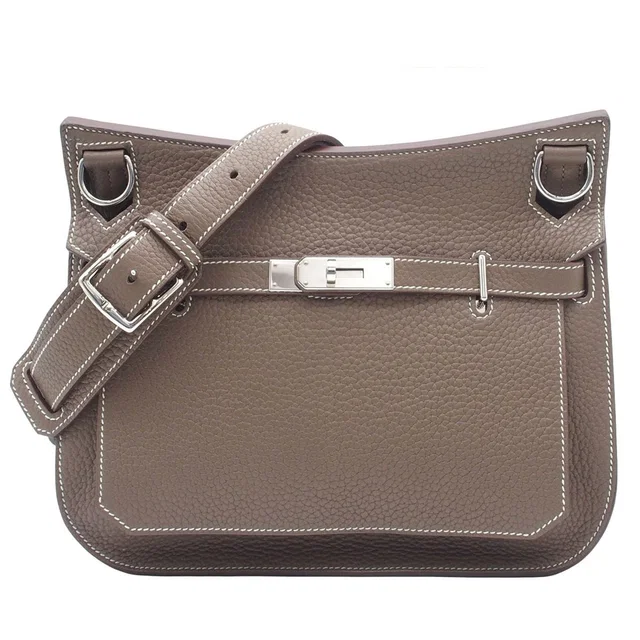Hermès Jypsiere 28 Etoupe Silver Taurillon Clemence Shoulder Bag in Taupe Clemence leather from The Reluxe