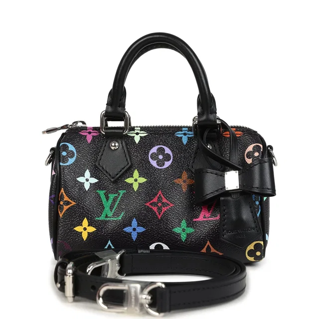 Louis Vuitton X Murakami Nano Speedy Bag Black Multicolor Monogram Silver Hardware in Black Coated canvas from Madison Avenue Couture