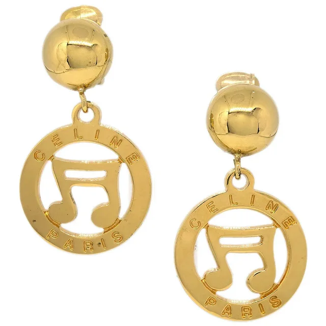 Celine Dangle Earrings Hoop Clip-On Gold LE in Gold from AMORE Vintage Tokyo