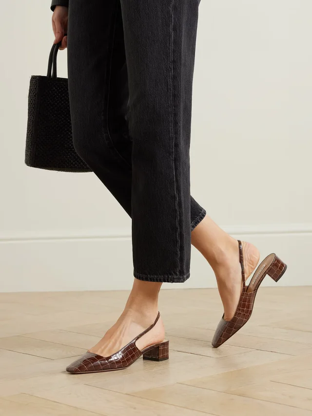 AQUAZZURA Ginza 35 croc-effect leather slingback pumps in Brown, photo 2 of 2 from NET-A-PORTER (Canada)
