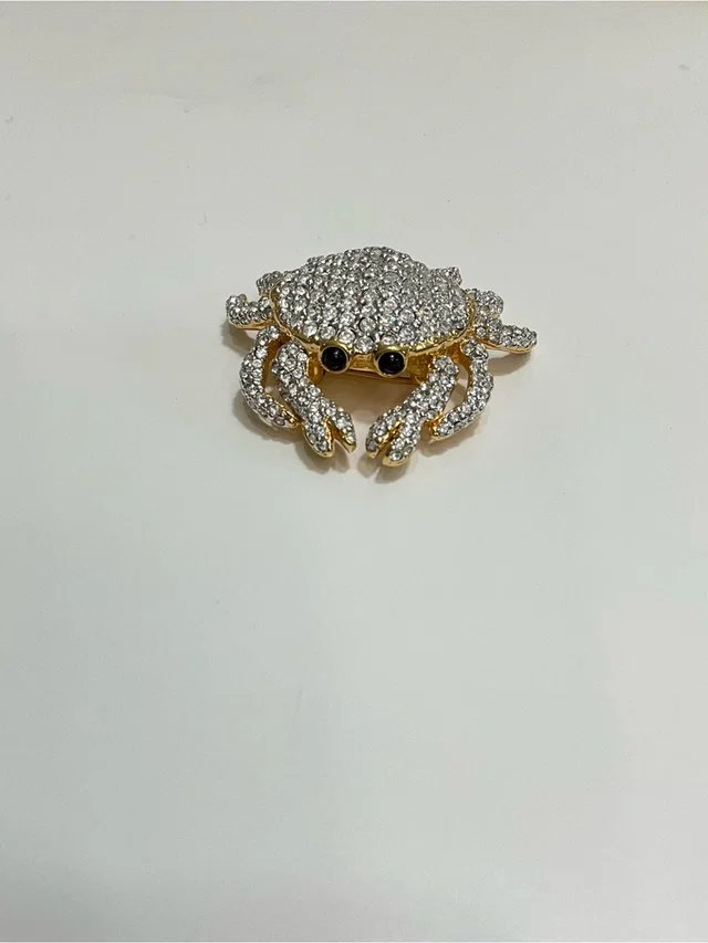 Swarovski Crystal Crab Brooch Gold Tone Pave Pin Black Crystal Eyes Signed in gold|white from Poshmark