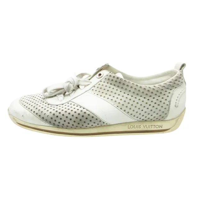 Louis Vuitton Sneakers Perforated Leather Shoes Logo White 6.5 in White Leather from The Reluxe