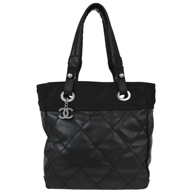 Chanel 2006-2008 Black Paris-Biarritz Tote PM Handbag in Black Coated canvas from AMORE Vintage Tokyo