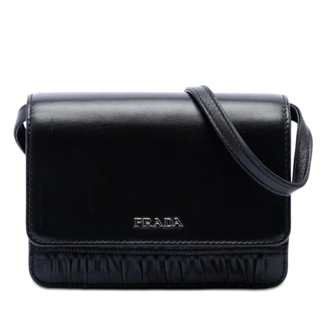 Black Prada Nappa Gaufre and Brushed Leather Crossbody in Black Nappa leather from Designer Revival