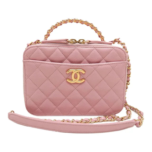 Pink Chanel Small Quilted Caviar Pick Me Up Vanity Case Satchel in Pink Caviar leather from Designer Revival