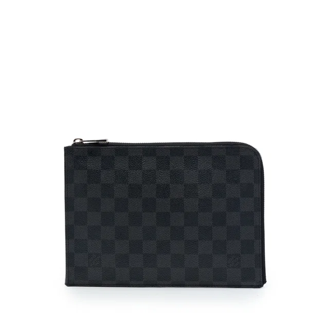 Black Louis Vuitton Damier Graphite Pochette Jour PM Clutch Bag in Black Canvas from Designer Revival