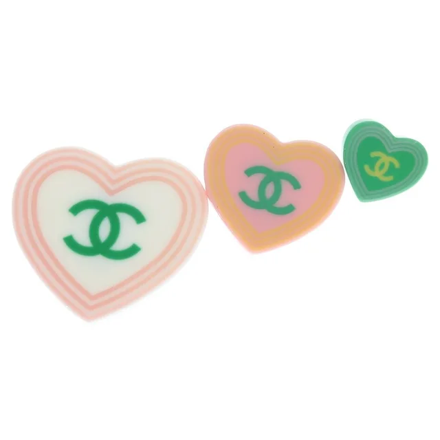 Chanel CC Logo Heart Pin Brooch Pin Badge Set Pink Green 04C in Green from The Reluxe