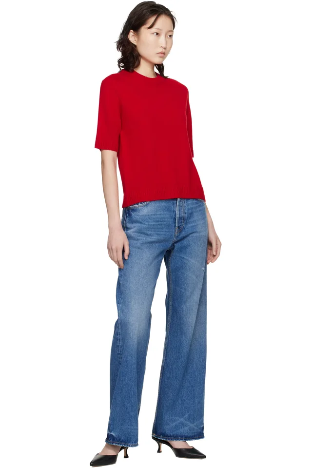 Loulou de Saison Red Dara Short-Sleeve Cashmere Sweater, photo 4 of 4 from SSENSE
