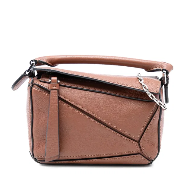 Brown LOEWE Nano Calfskin Puzzle Satchel in Brown Calfskin from Designer Revival