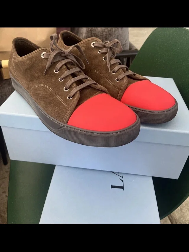Lanvin Men's Brown Suede Sneakers With Red Toe in brown|red Suede from Poshmark