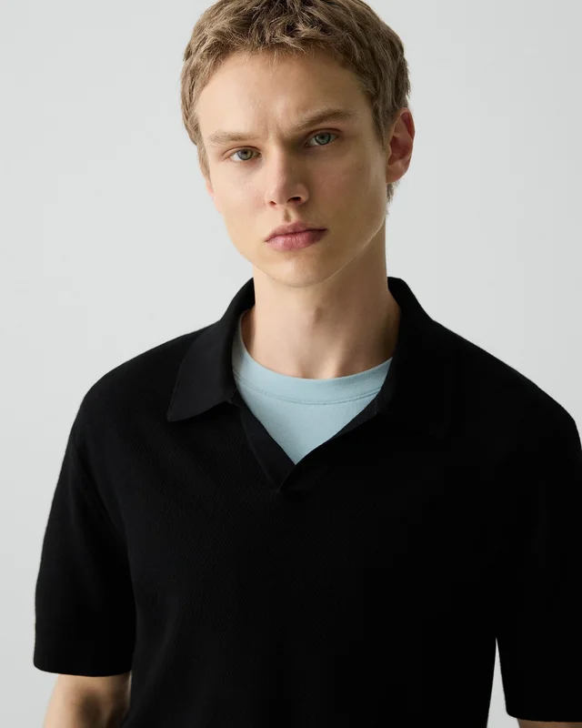 Theory Brenan Polo Shirt in Light Bilen in BLACK 62% Viscose, 38% Polyester; Exclusive Of Elastic, photo 4 of 14 from Theory