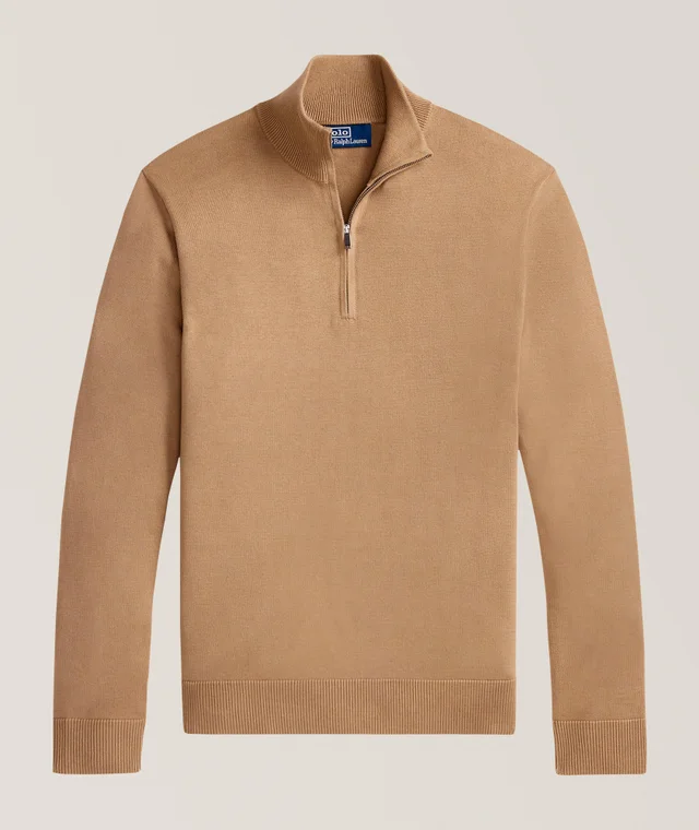 Cotton Quarter-Zip Mockneck Sweater in Brown, image 1 of 1 from Harry Rosen