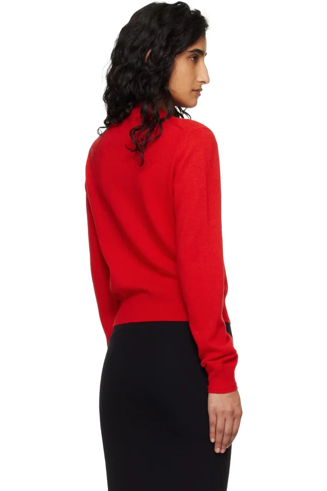 Jil Sander Red Lightweight Wool Crew Neck Cardigan, photo 3 of 4 from SSENSE