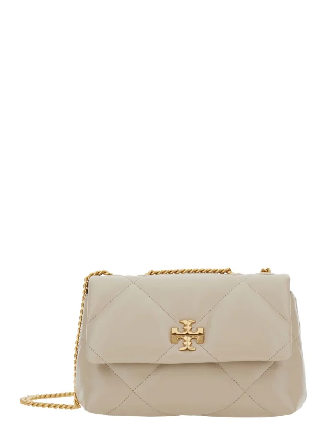 'Kira Diamond' Beige Shoulder Bag with Double T Logo in Quilted Leather for Women in Beige, image 1 of 1 from Gaudenzi Boutique