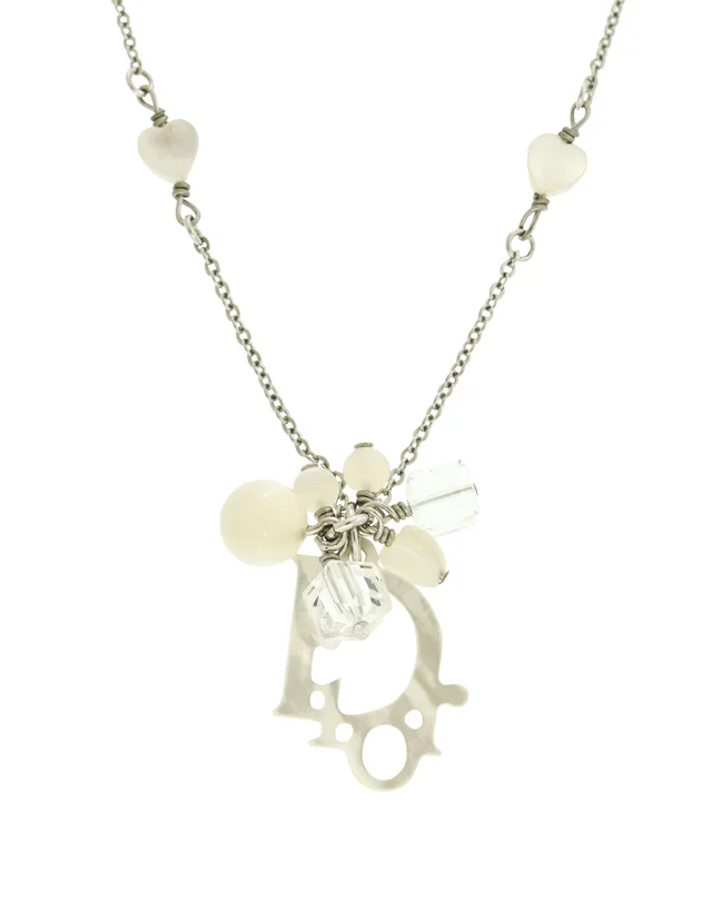 Dior by John Galliano Vintage Mother of Pearl Logo Heart Charm Necklace in Resin from Amarcord Vintage Fashion