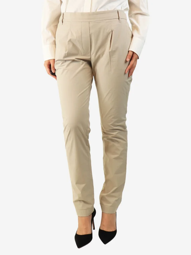 Brunello Cucinelli Neutral cotton pleated trousers - size UK 14 from Sign of the Times