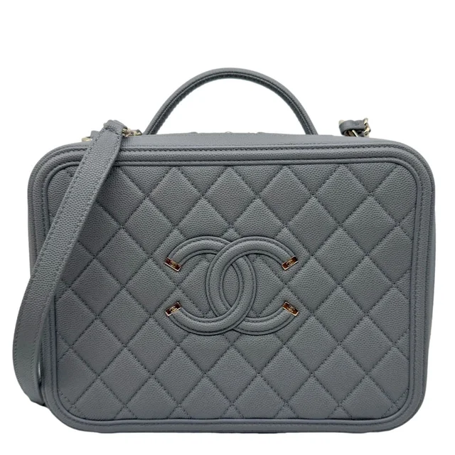 Chanel Vanity Case Filigree CC Large Caviar Quilted Shoulder Bag Grey in Grey Caviar leather from Dallas Designer Handbags