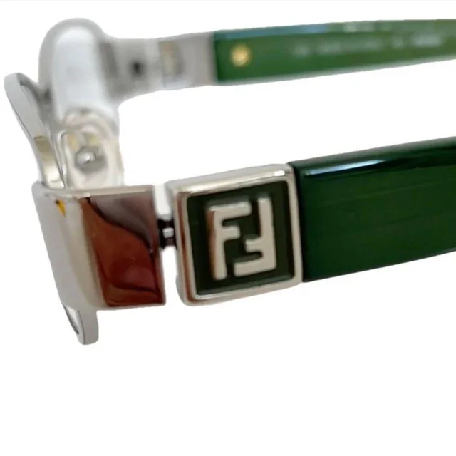 Fendi Women's Sunglasses - Green/Silver in silver|gray|green from Depop, photo 2 of 8