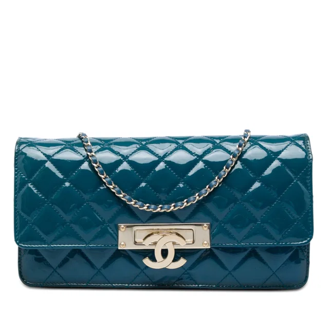Blue Chanel Quilted Patent Golden Class East West Wallet on Chain Crossbody Bag in Blue Patent leather from Designer Revival
