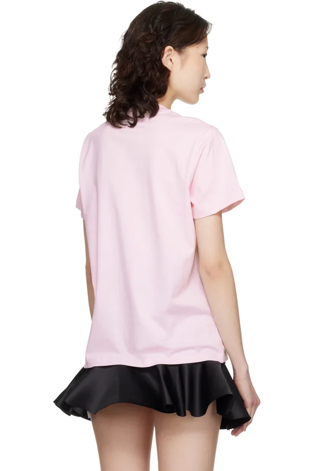 GANNI Pink Basic Cotton Jersey Cowboy Bear Print T-shirt, photo 3 of 4 from SSENSE