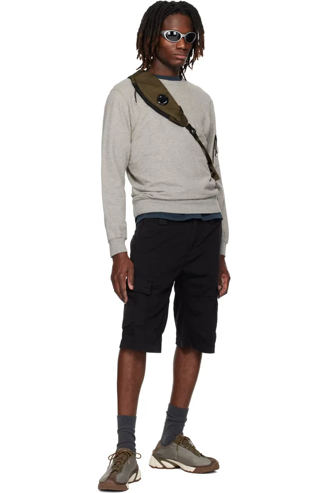 C.P. Company Black Stretch Sateen Cargo Lens Shorts, photo 4 of 4 from SSENSE