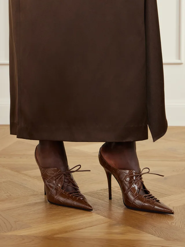 AMINA MUADDI Kim 105 croc-effect leather sandals in Brown, photo 2 of 2 from NET-A-PORTER (Canada)