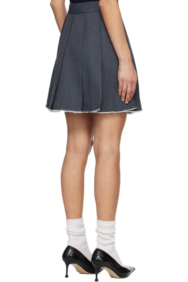 SHUSHU/TONG SSENSE Exclusive Gray Pleated Raw Hem Miniskirt, photo 3 of 4 from SSENSE