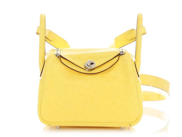 Hermès Mini Jaune Citron Ostrich Boreal Lindy 20 in Yellow Ostrich from Ann's Fabulous Finds