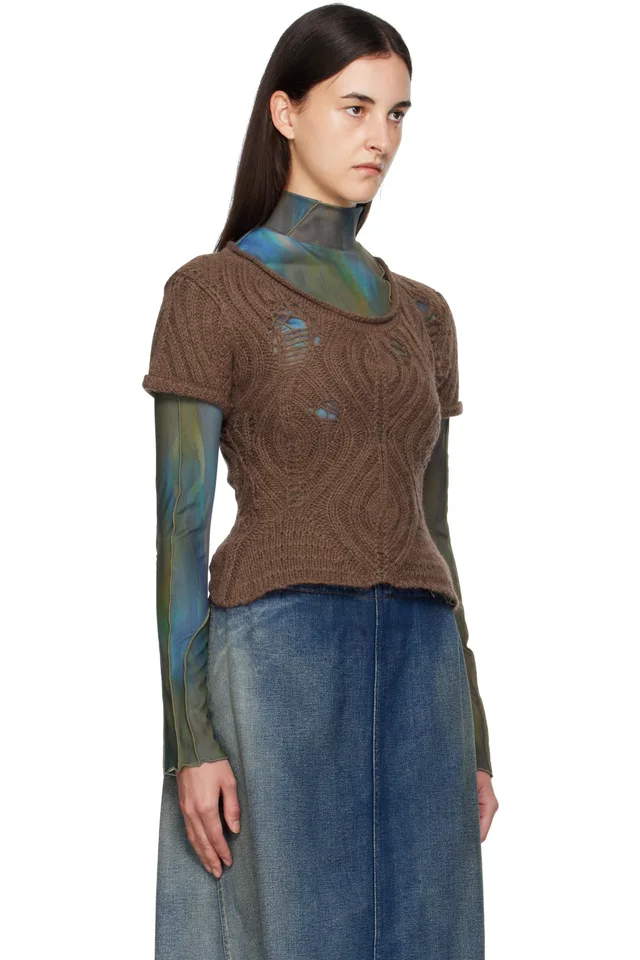 Andersson Bell Brown & Green Cap Sleeve Sweater Layered T-shirt, photo 2 of 4 from SSENSE