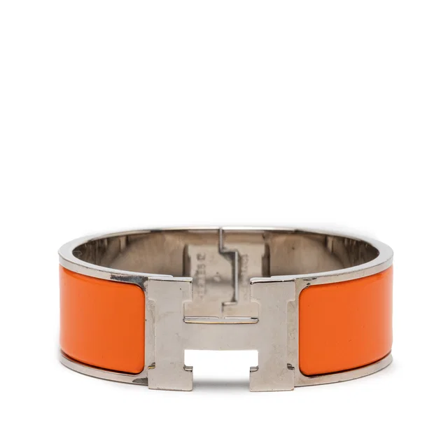 Orange Hermès Wide Enamel Clic Clac H Bracelet PM in Orange from Designer Revival