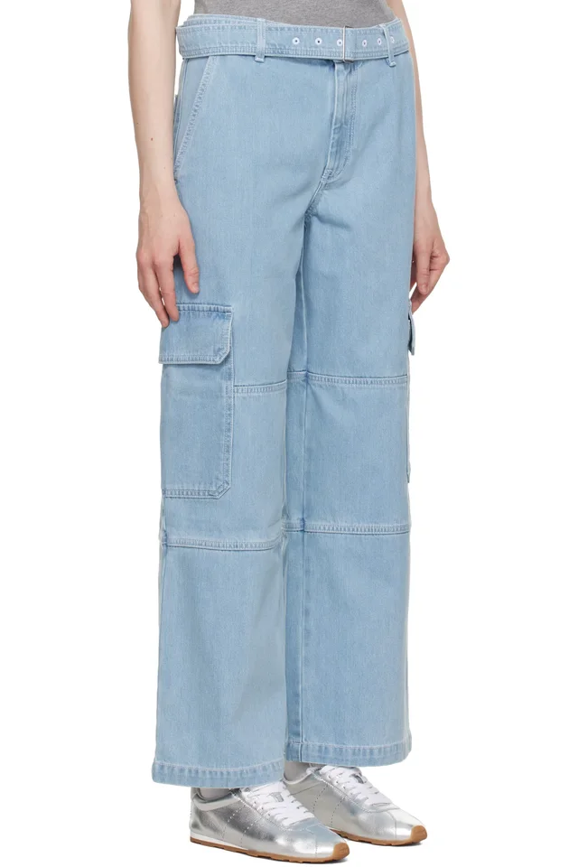 Maison Kitsuné Blue Belted Utility Denim Cargo Pants, photo 2 of 4 from SSENSE