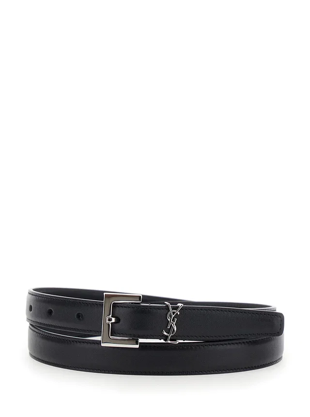 Saint Laurent Cassandre Belt — Black Leather in Black Leather from HEWI