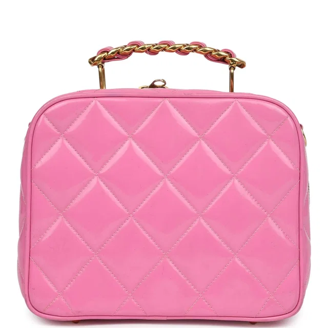 Chanel Vintage Lunchbox Vanity Bag Pink Patent Gold Hardware in Pink Patent leather from Madison Avenue Couture