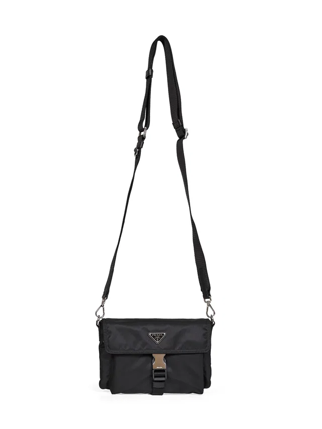 Prada Re-Nylon With Saffiano Trim Crossbody Bag — Black Recycled Polyamide in Black Saffiano leather from HEWI
