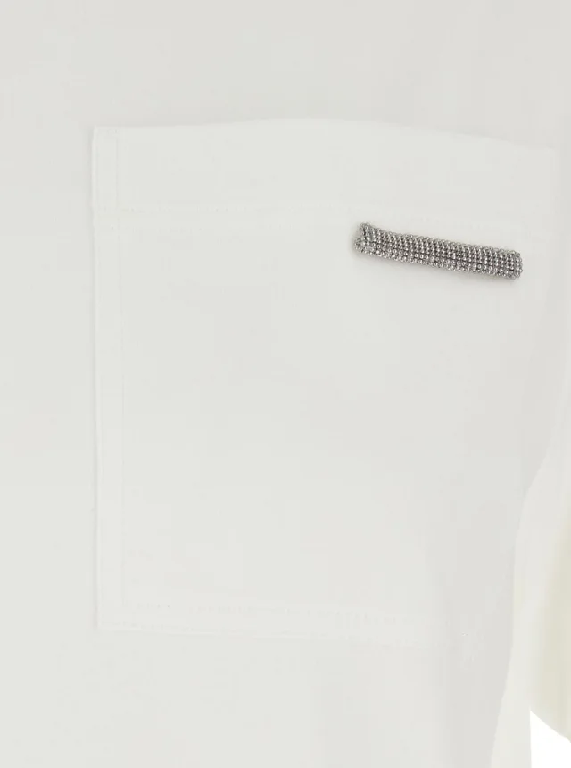 BRUNELLO CUCINELLI White Crew Neck T-Shirt with Monile Detail on the Front in Cotton for Women in White 100% Cotton, photo 5 of 6 from Gaudenzi Boutique