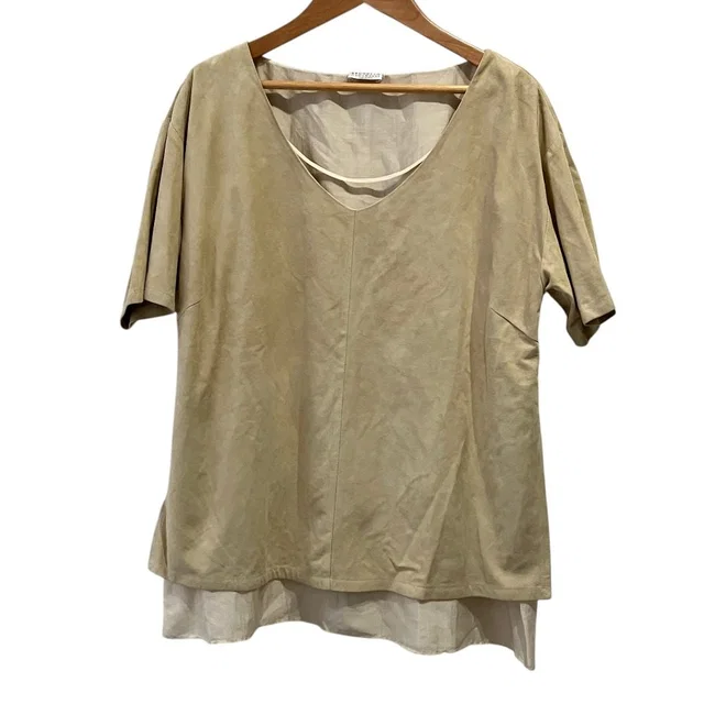 Brunello Cucinelli Suede Silk Chiffon Layered Blouse in Suede from LuxUness