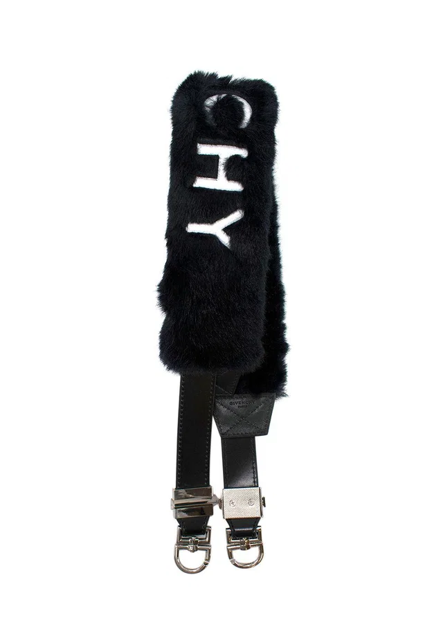 Givenchy Black Faux Fur and Leather Logo Bag Strap in Black Leather from HEWI