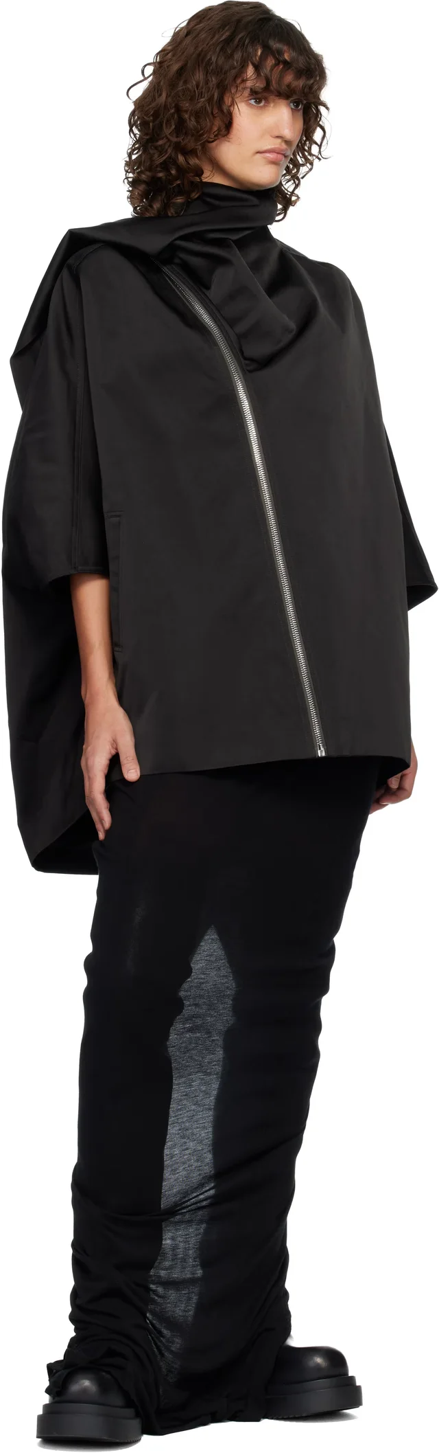 Rick Owens Black Temple Sail Biker Jacket, photo 4 of 4 from SSENSE